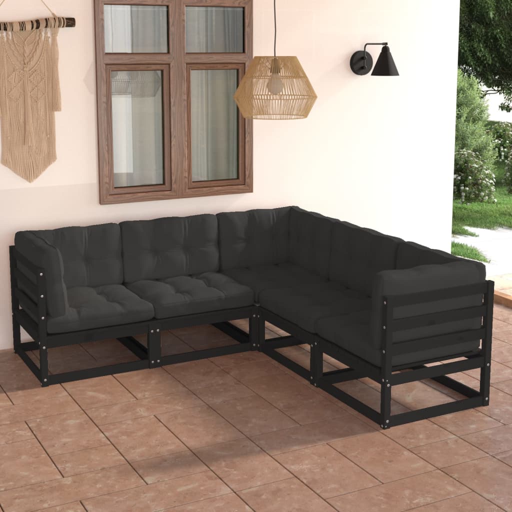vidaXL 5-tlg. Garten-Lounge-Set Grau Kiefer Massivholz