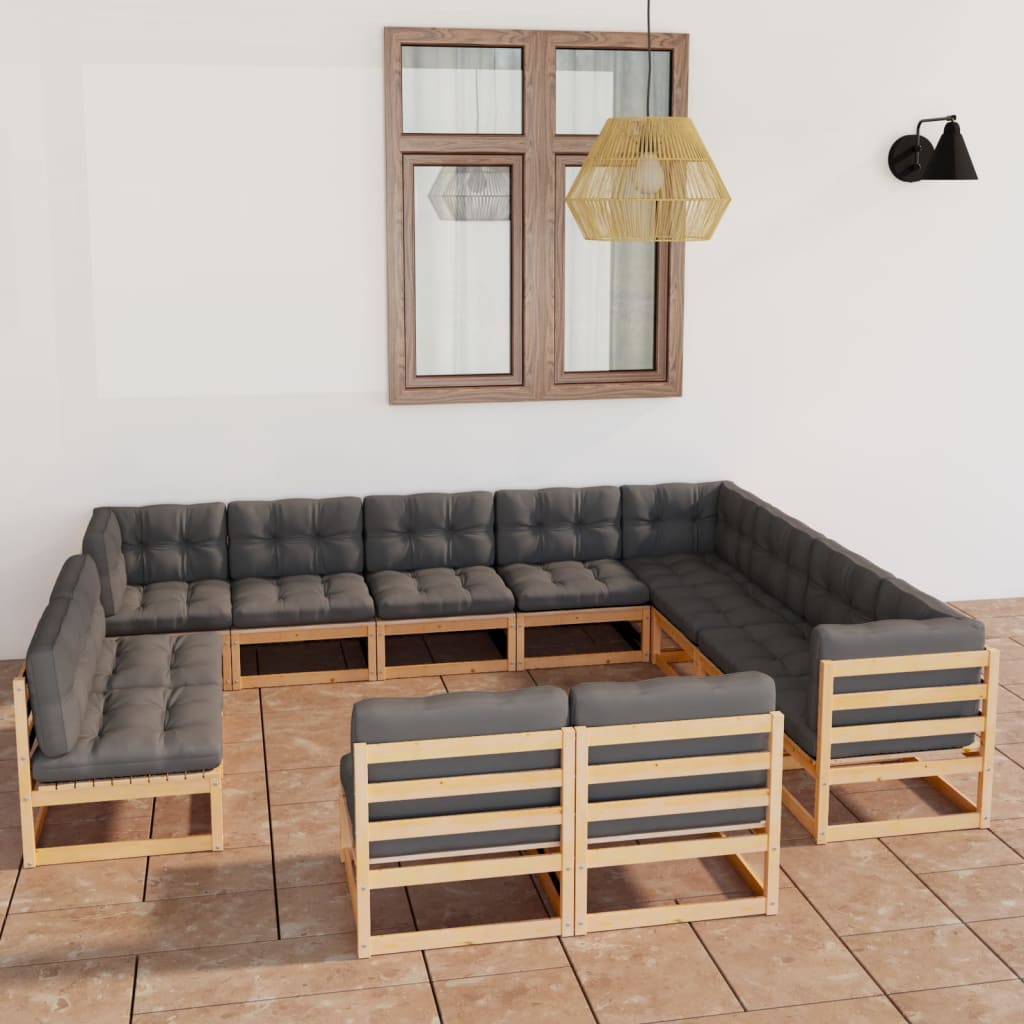 vidaXL 12-tlg. Garten-Lounge-Set Honigbraun Massivholz Kiefer