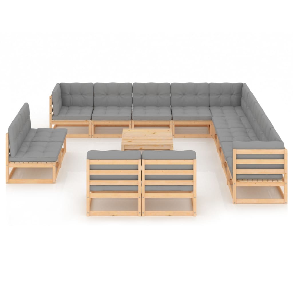 vidaXL 14-tlg. Garten-Lounge-Set Schwarz Massivholz Kiefer