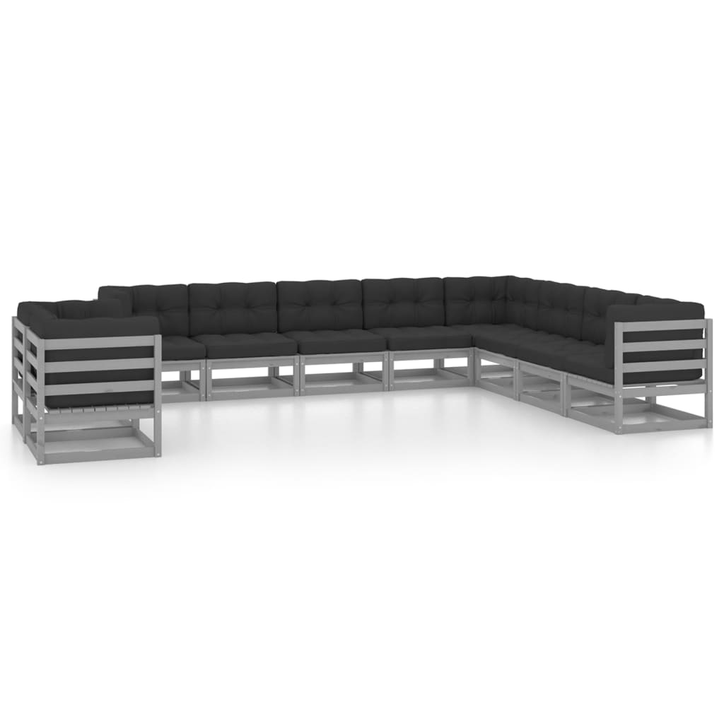 vidaXL 10-tlg. Garten-Lounge-Set Grau Kiefer Massivholz