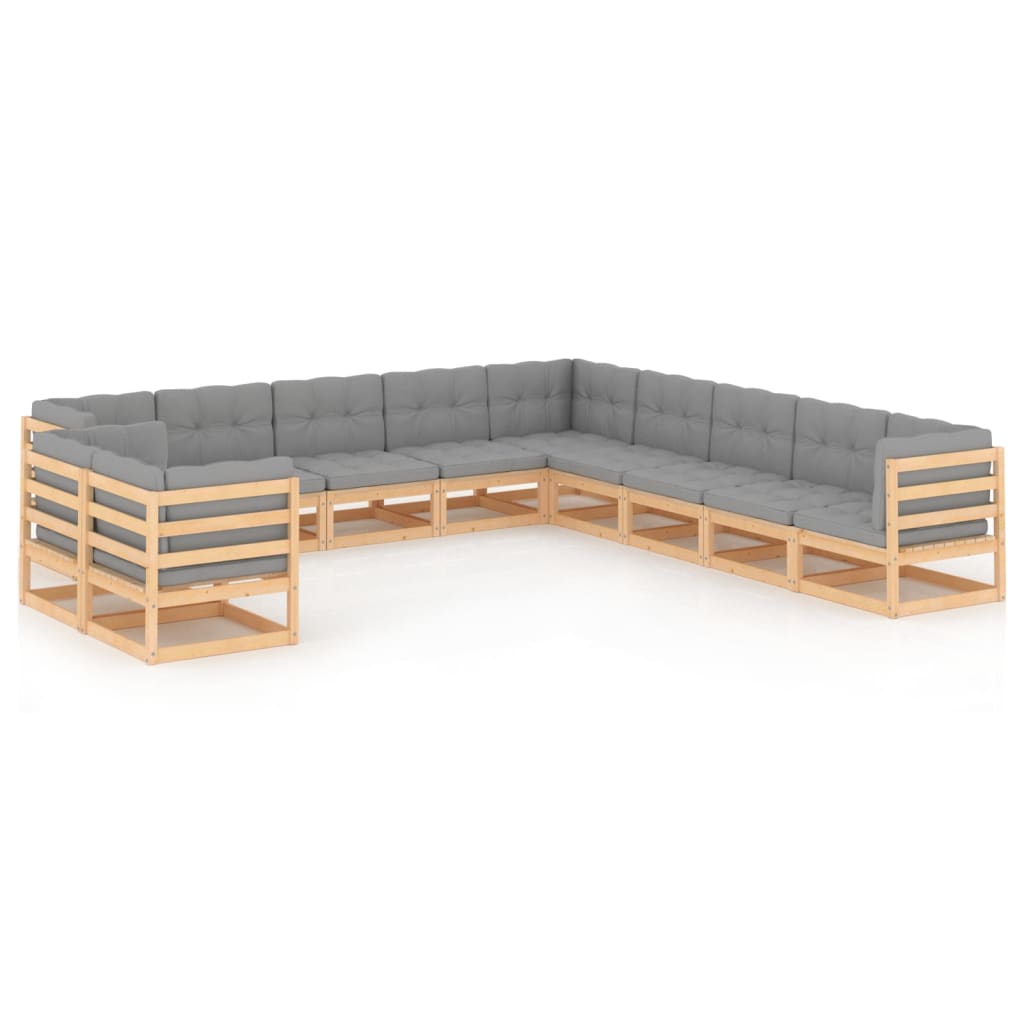 vidaXL 11-tlg. Garten-Lounge-Set Grau Kiefer Massivholz