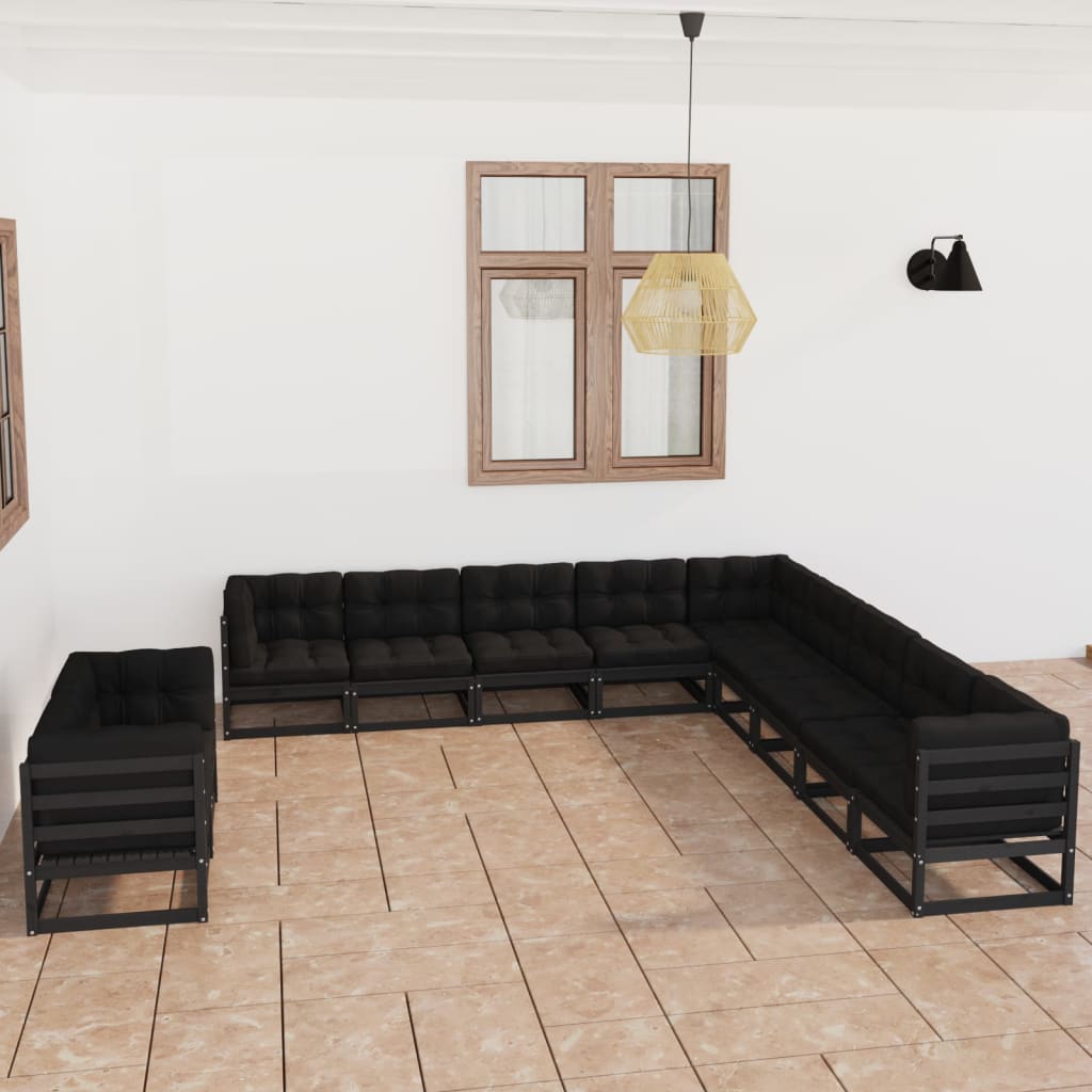 vidaXL 11-tlg. Garten-Lounge-Set Grau Kiefer Massivholz