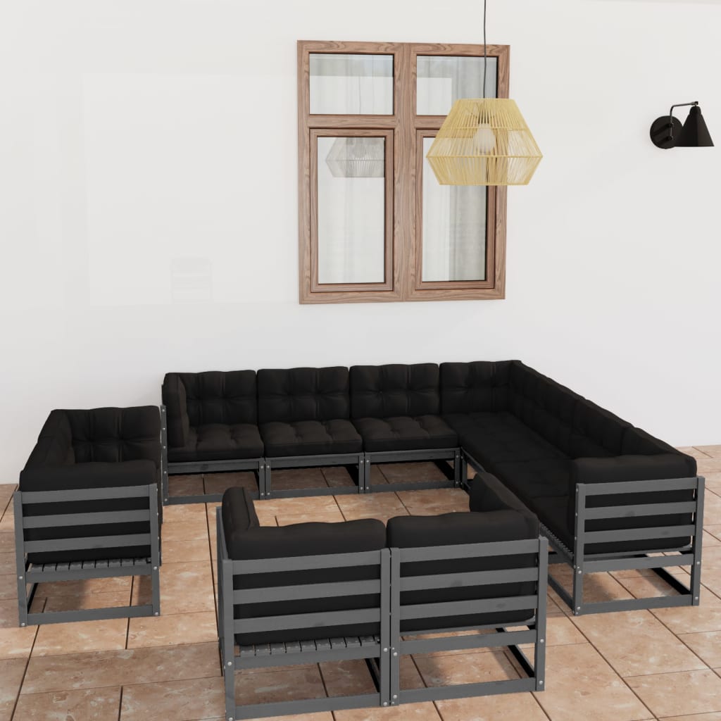 vidaXL 11-tlg. Garten-Lounge-Set mit Kissen Kiefer Massivholz