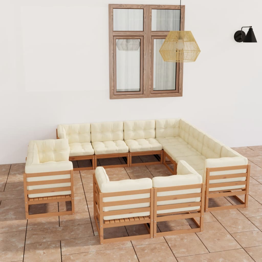 vidaXL 11-tlg. Garten-Lounge-Set mit Kissen Kiefer Massivholz