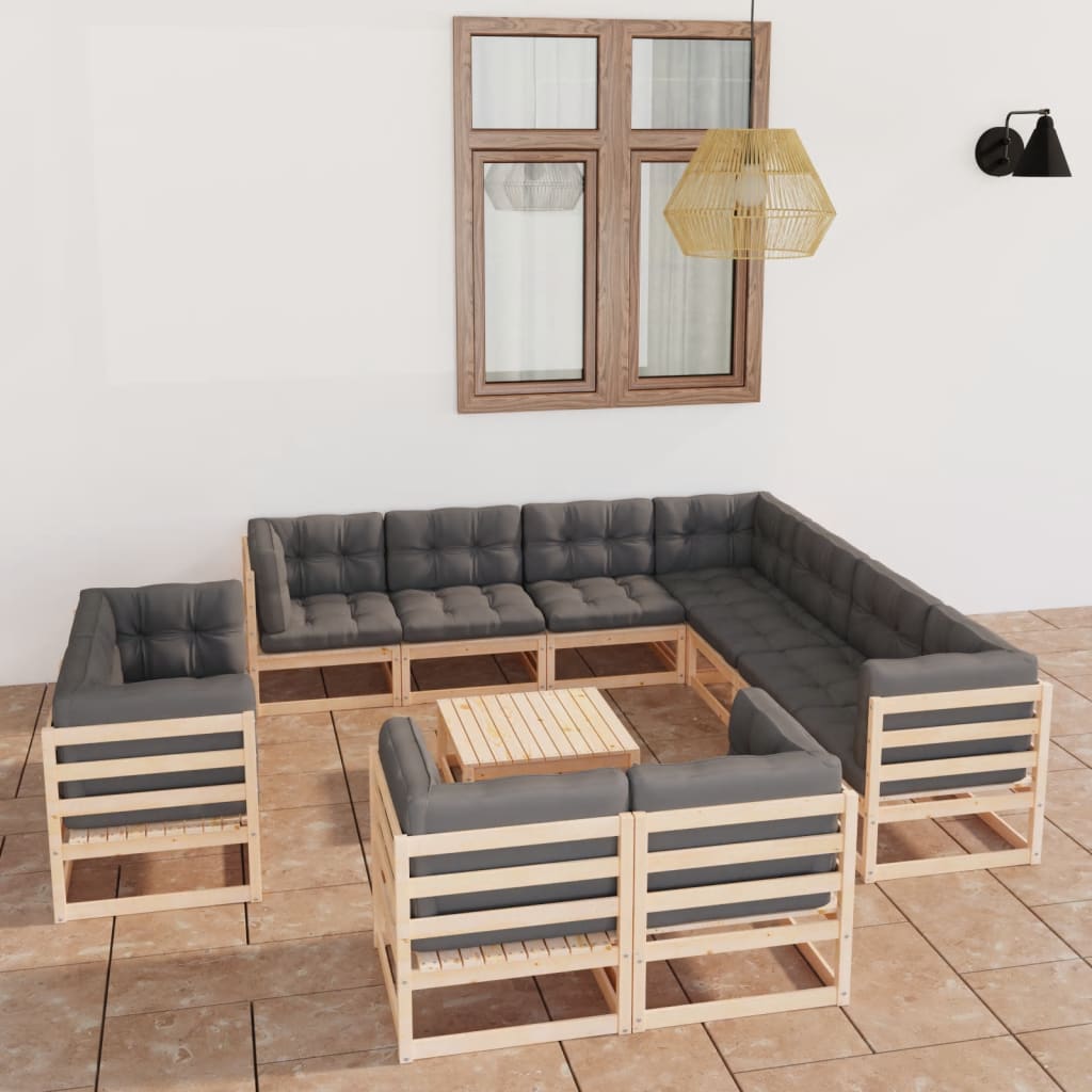 vidaXL 12-tlg. Garten-Lounge-Set Massivholz Kiefer