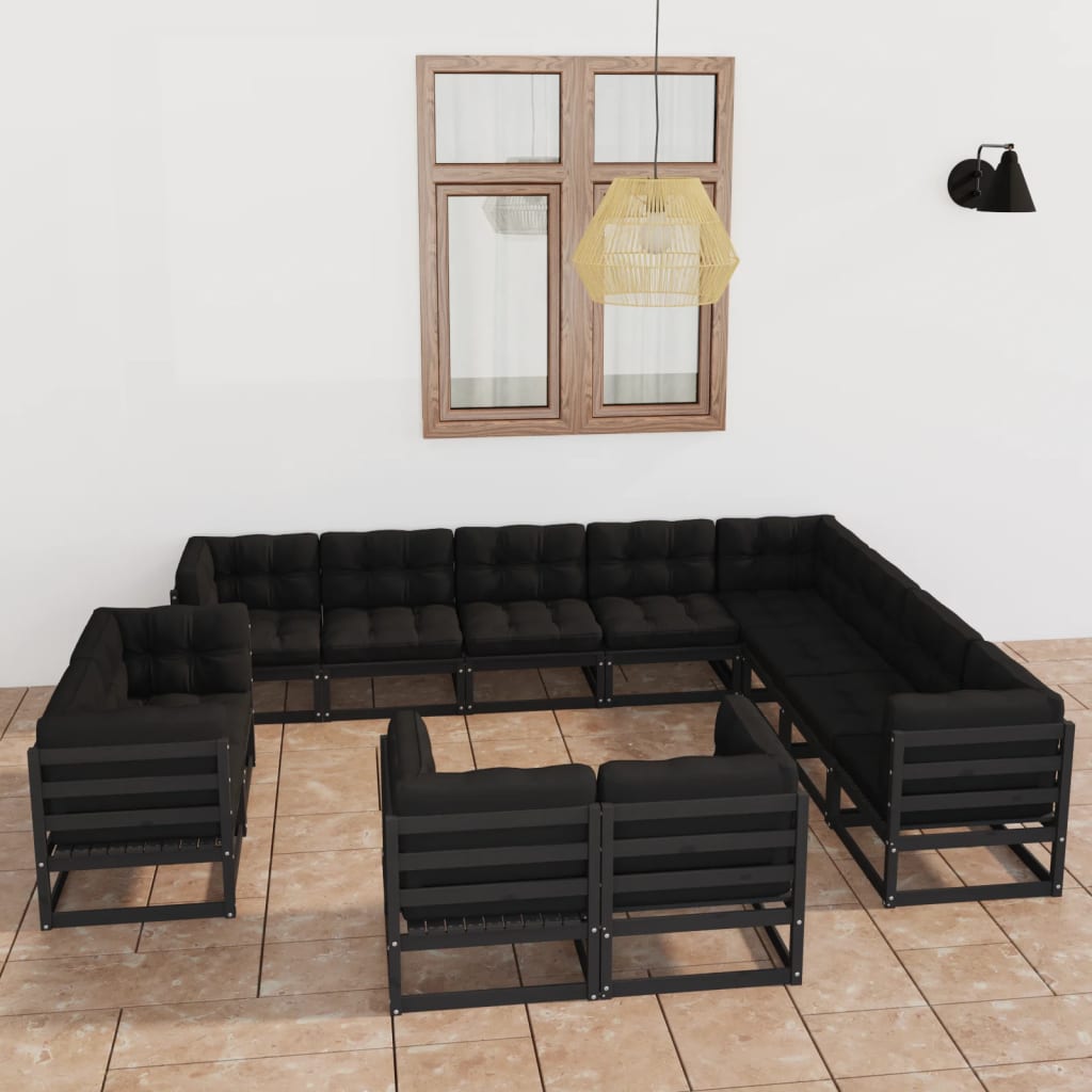 vidaXL 12-tlg. Garten-Lounge-Set Grau Kiefer Massivholz
