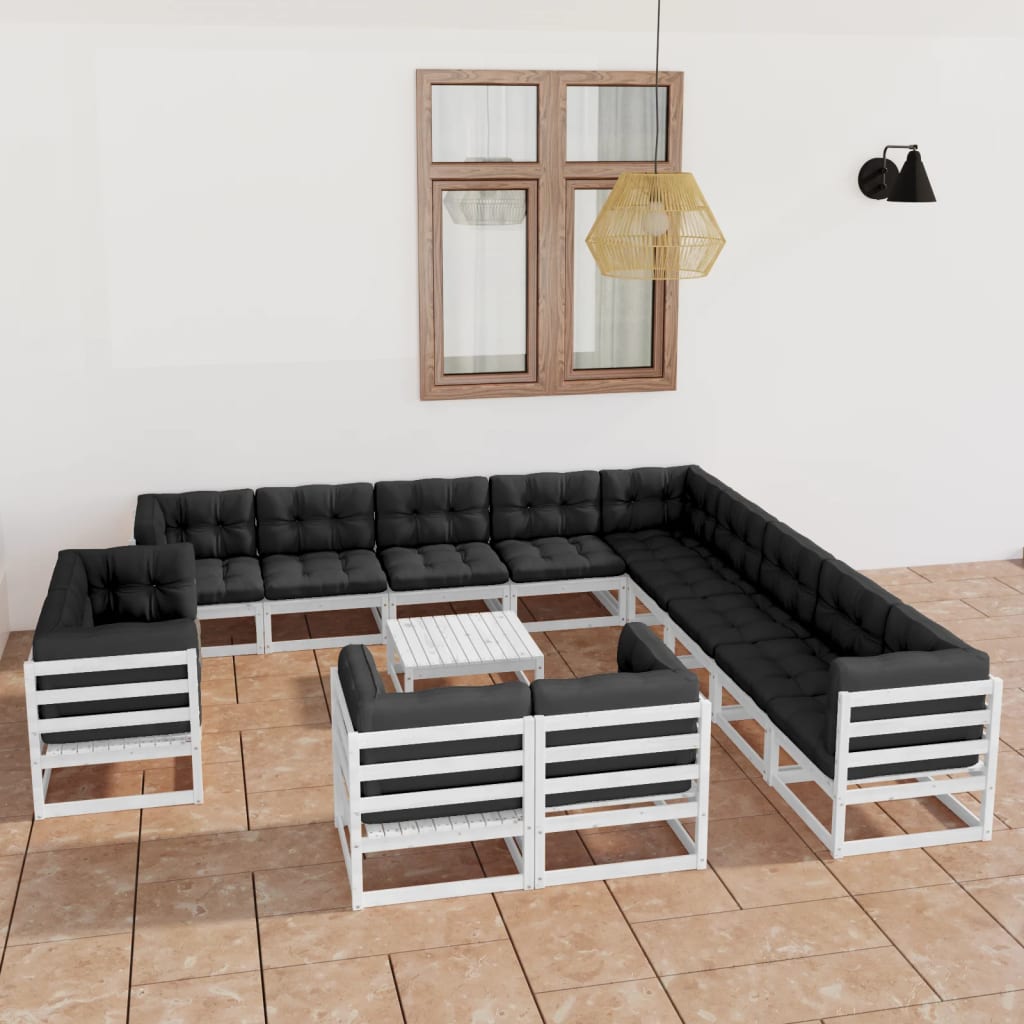 14-tlg. Garten-Lounge-Set mit Kissen Massivholz Kiefer