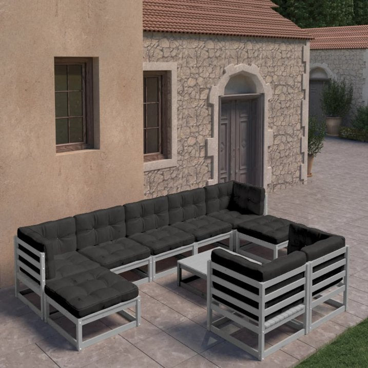 vidaXL 10-tlg. Garten-Lounge-Set mit Kissen Massivholz Kiefer