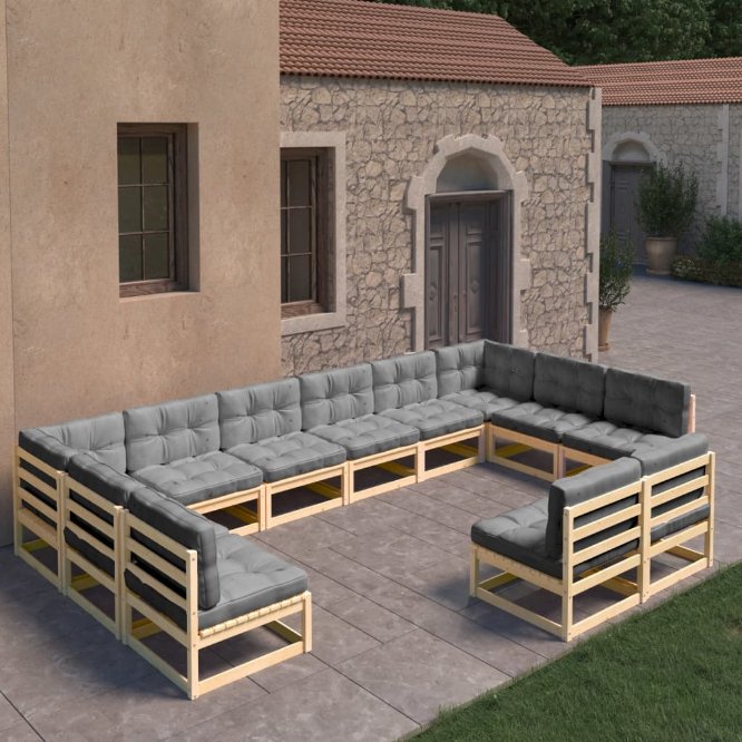 vidaXL 12-tlg. Garten-Lounge-Set Massivholz Kiefer