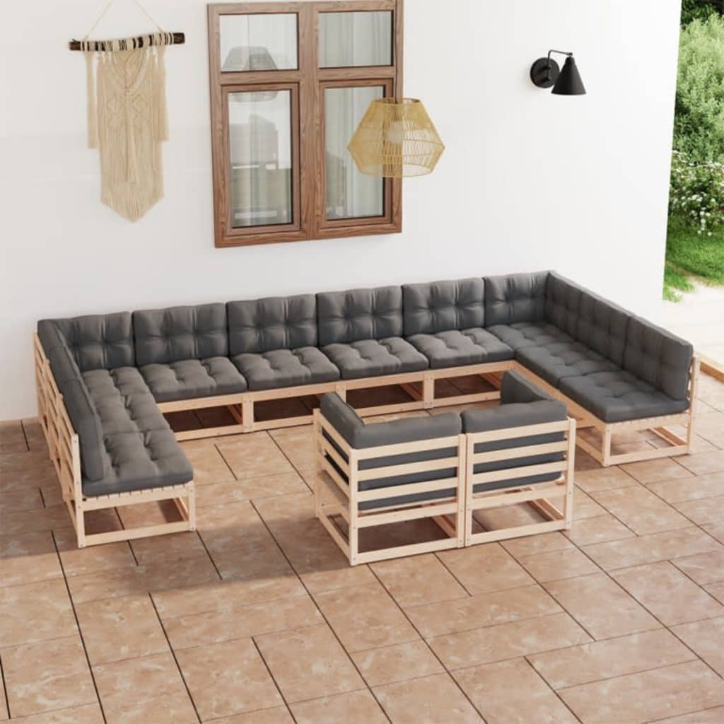 vidaXL 12-tlg. Garten-Lounge-Set Massivholz Kiefer
