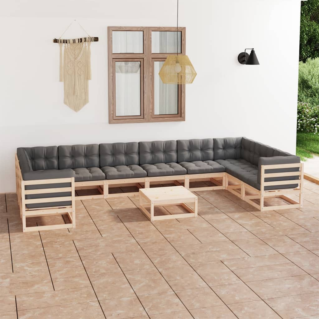 11-tlg. Garten-Lounge-Set Massivholz Kiefer