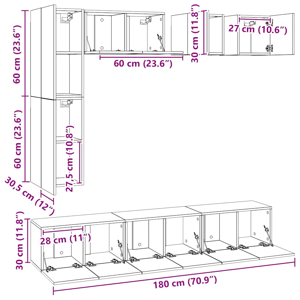 vidaXL 8-tlg. TV-Schrank-Set Weiß Holzwerkstoff