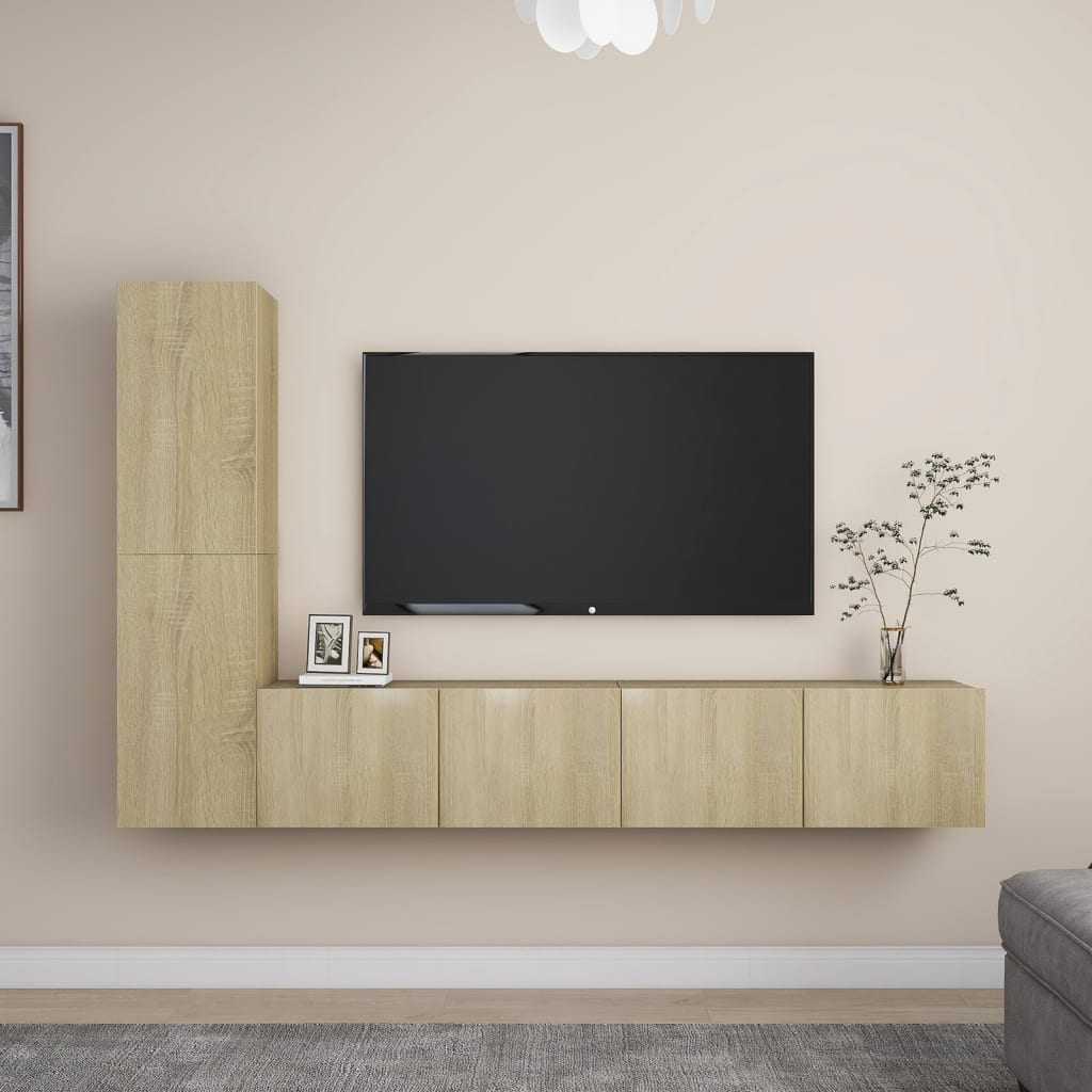 vidaXL 3-tlg. TV-Schrank-Set Weiß Holzwerkstoff