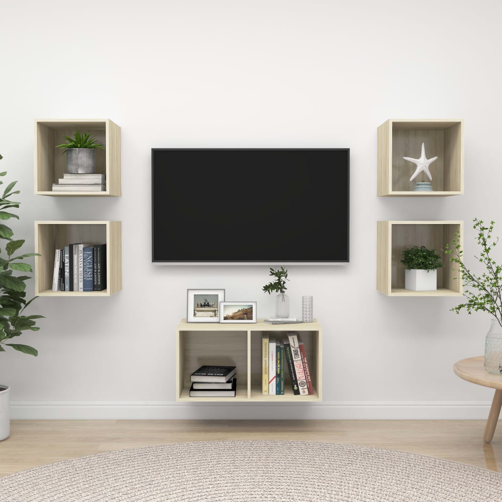 5-tlg. TV-Schrank-Set Grau Holzwerkstoff