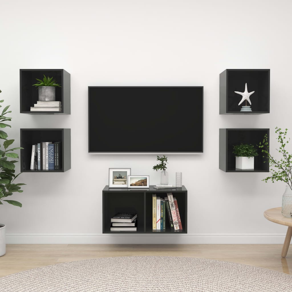 5-tlg. TV-Schrank-Set Grau Holzwerkstoff