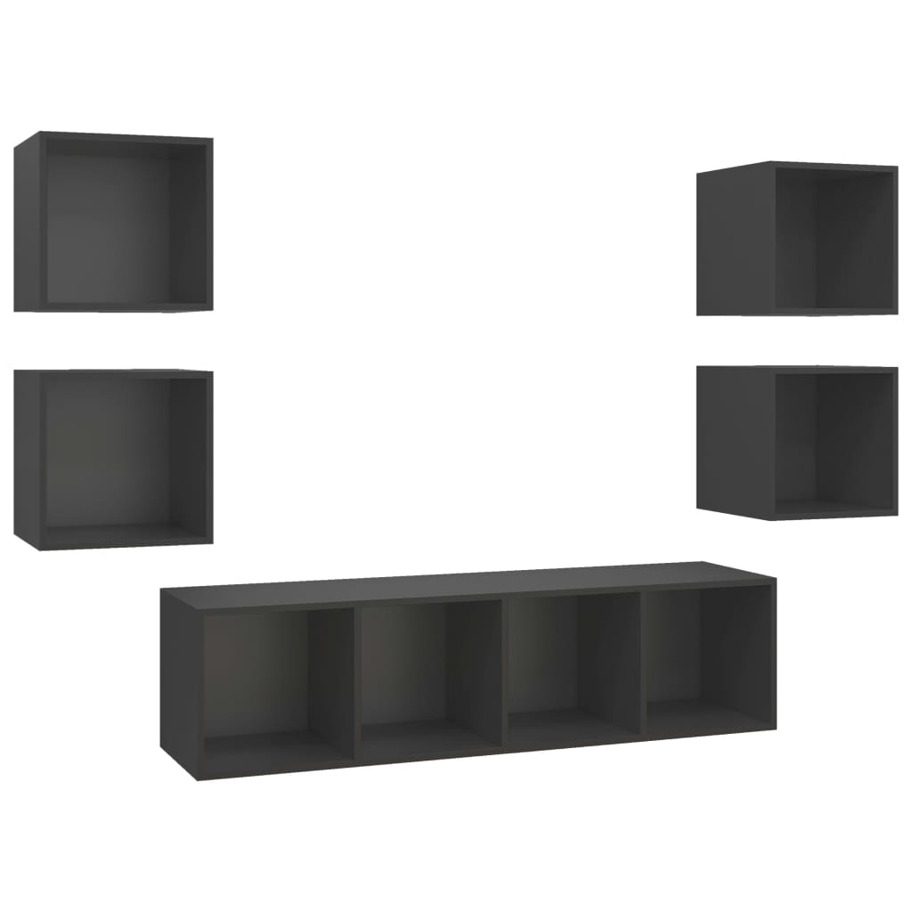 vidaXL 5-tlg. TV-Schrank-Set Grau Holzwerkstoff
