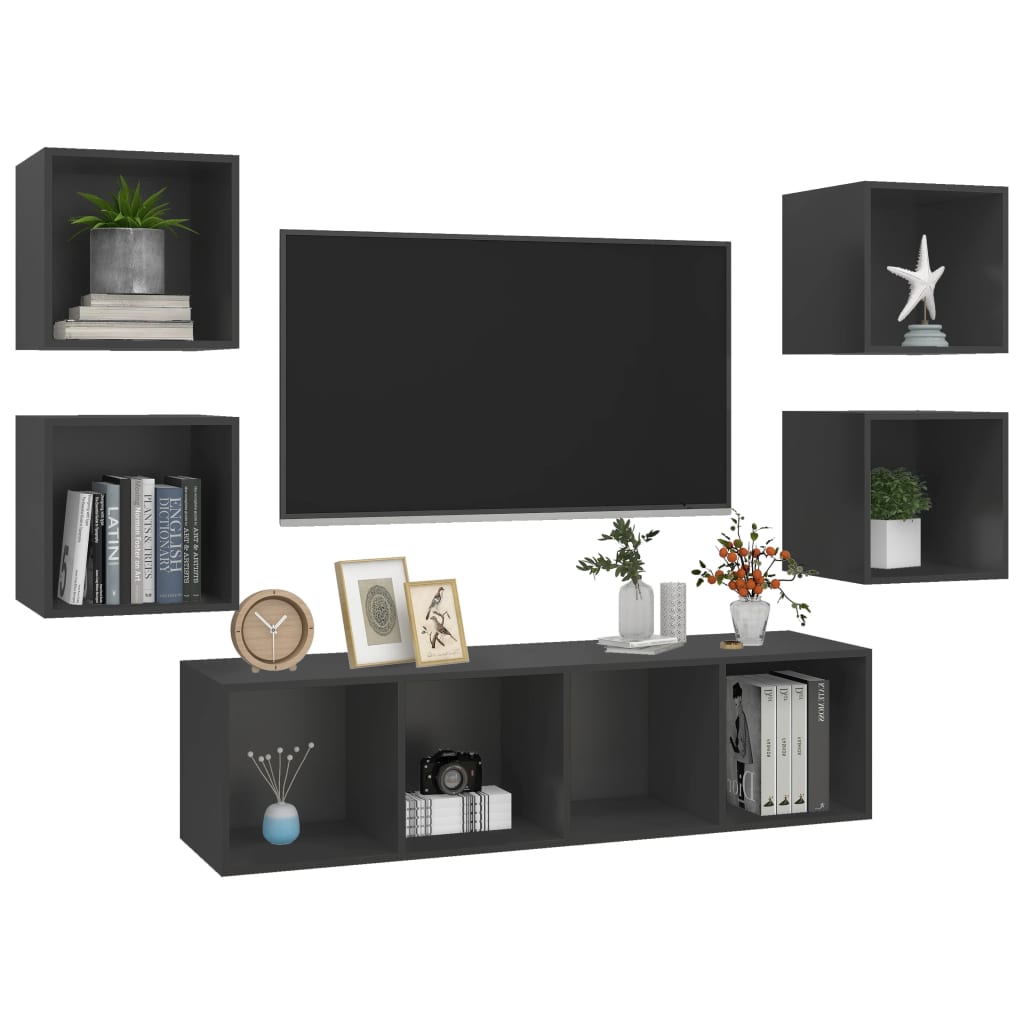 vidaXL 5-tlg. TV-Schrank-Set Grau Holzwerkstoff