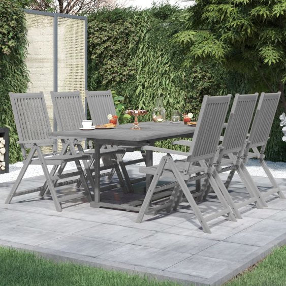 vidaXL 5-tlg. Garten-Essgruppe (150–200) x 100 cm Massivholz Akazie Grau