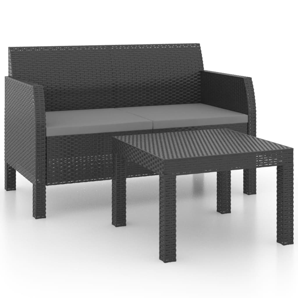 vidaXL 2-tlg. Garten-Lounge-Set mit Kissen PP Rattan Anthrazit