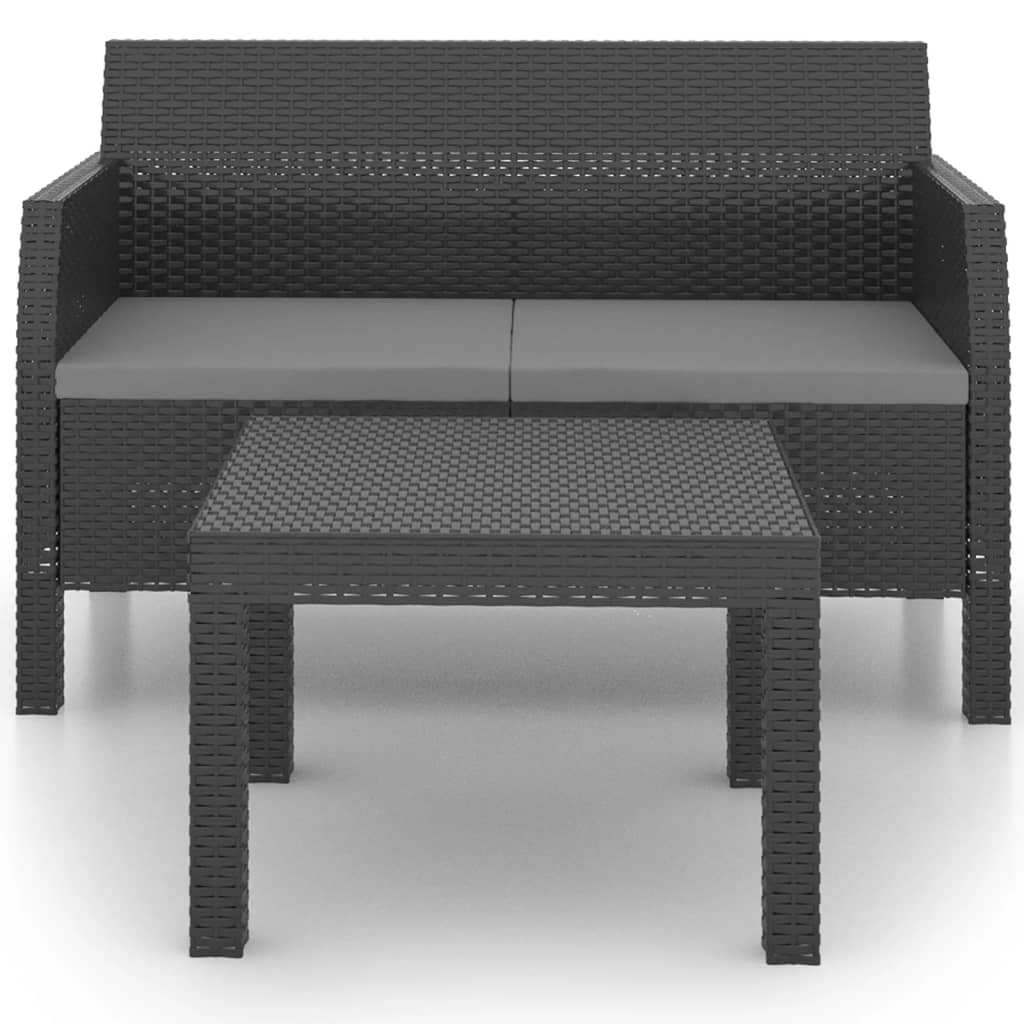 vidaXL 2-tlg. Garten-Lounge-Set mit Kissen PP Rattan Anthrazit
