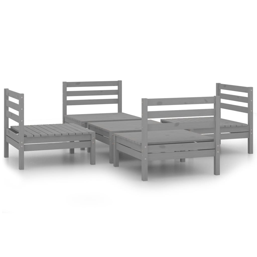 vidaXL 5-tlg. Garten-Lounge-Set Grau Kiefer Massivholz
