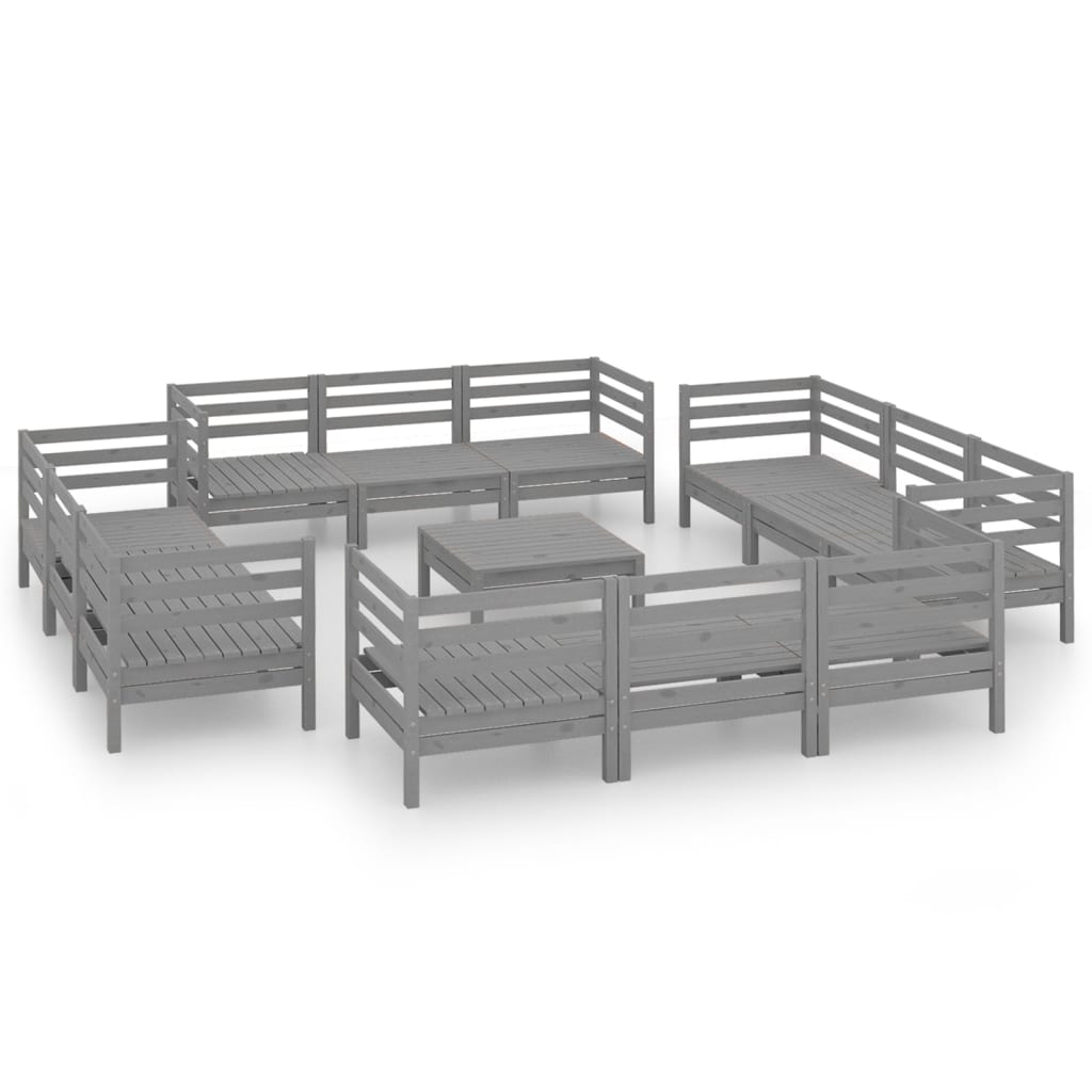 vidaXL 13-tlg. Garten-Lounge-Set Grau Kiefer Massivholz