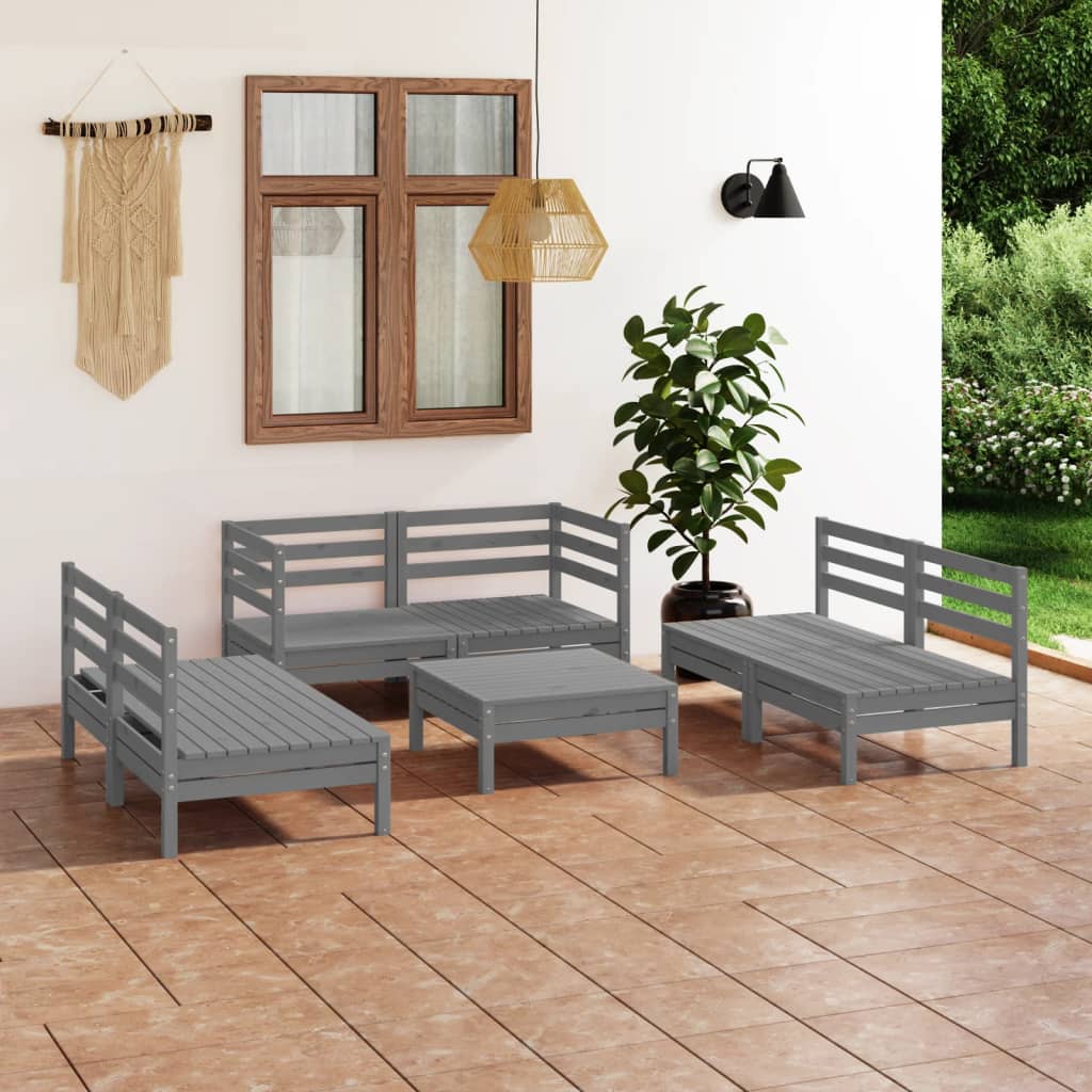 7-tlg. Garten-Lounge-Set Weiß Massivholz Kiefer