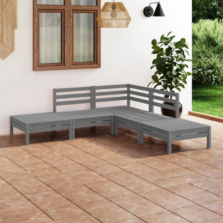 5-tlg. Garten-Lounge-Set Massivholz Kiefer