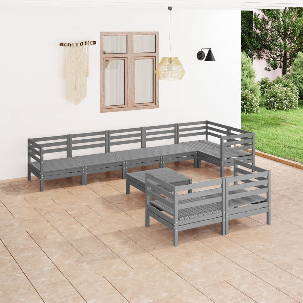 9-tlg. Garten-Lounge-Set Massivholz Kiefer Weiß