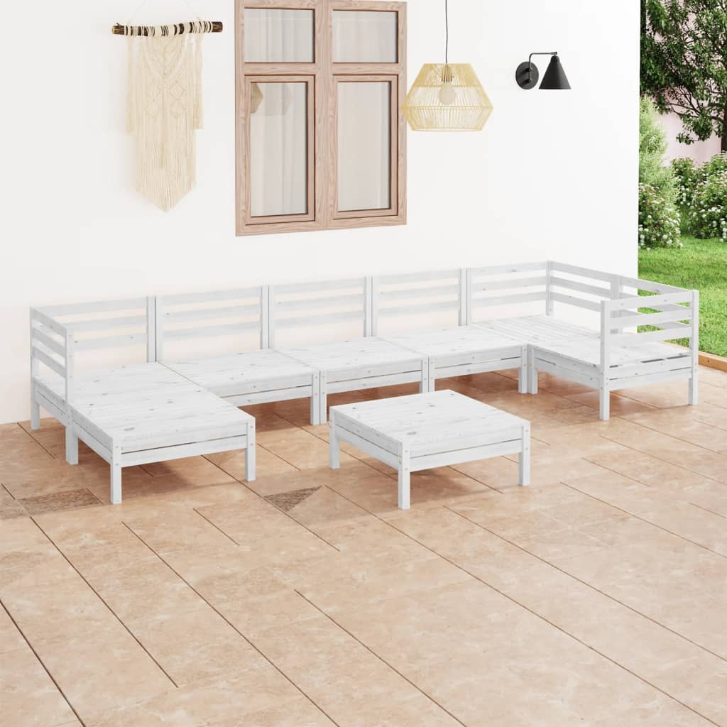 8-tlg. Garten-Lounge-Set Massivholz Kiefer Weiß