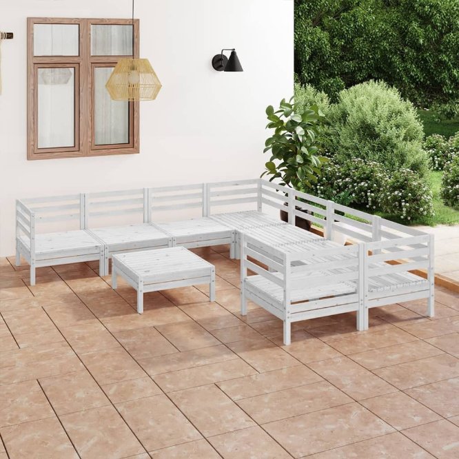 9-tlg. Garten-Lounge-Set Weiß Massivholz Kiefer
