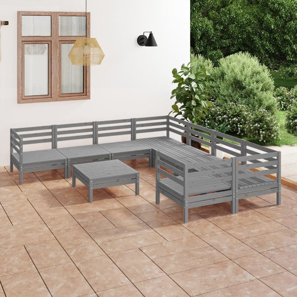 9-tlg. Garten-Lounge-Set Weiß Massivholz Kiefer