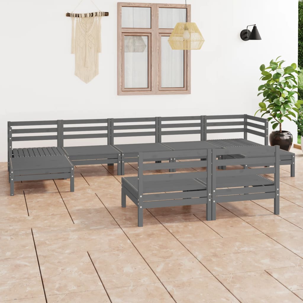 9-tlg. Garten-Lounge-Set Massivholz Kiefer