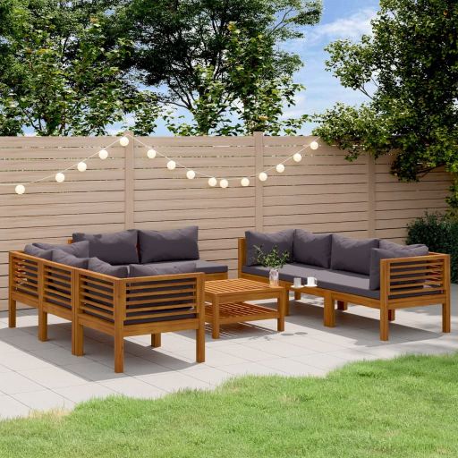 6-tlg. Garten-Lounge-Set mit Auflage Massivholz Akazie