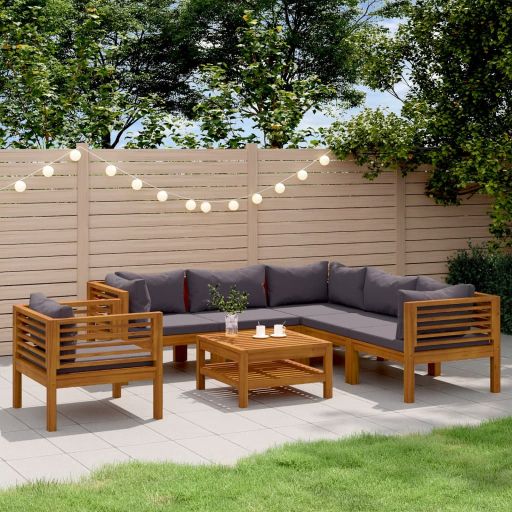 6-tlg. Garten-Lounge-Set mit Auflage Massivholz Akazie