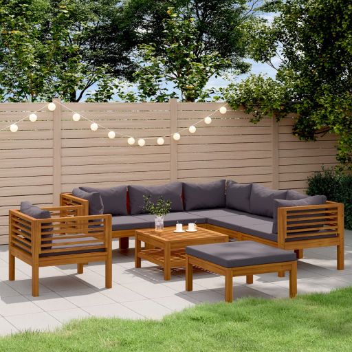 6-tlg. Garten-Lounge-Set mit Auflage Massivholz Akazie