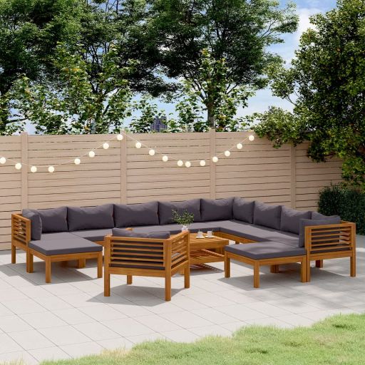 6-tlg. Garten-Lounge-Set mit Auflage Massivholz Akazie