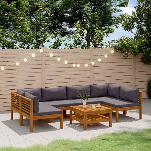 6-tlg. Garten-Lounge-Set mit Auflage Massivholz Akazie