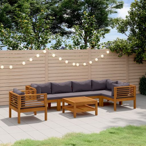 6-tlg. Garten-Lounge-Set mit Auflage Massivholz Akazie