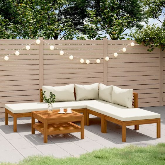 6-tlg. Garten-Lounge-Set mit Auflage Massivholz Akazie