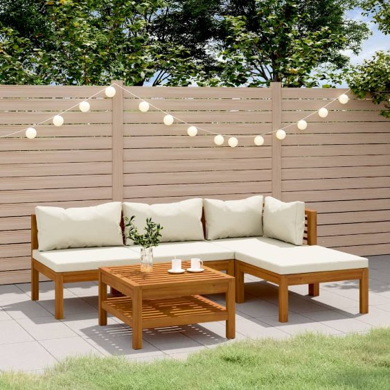 6-tlg. Garten-Lounge-Set mit Auflage Massivholz Akazie