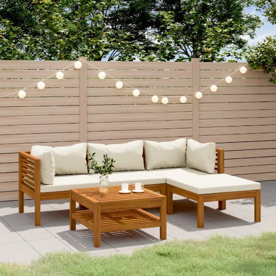 6-tlg. Garten-Lounge-Set mit Auflage Massivholz Akazie