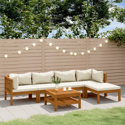 6-tlg. Garten-Lounge-Set mit Auflage Massivholz Akazie