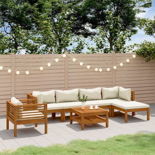 6-tlg. Garten-Lounge-Set mit Auflage Massivholz Akazie