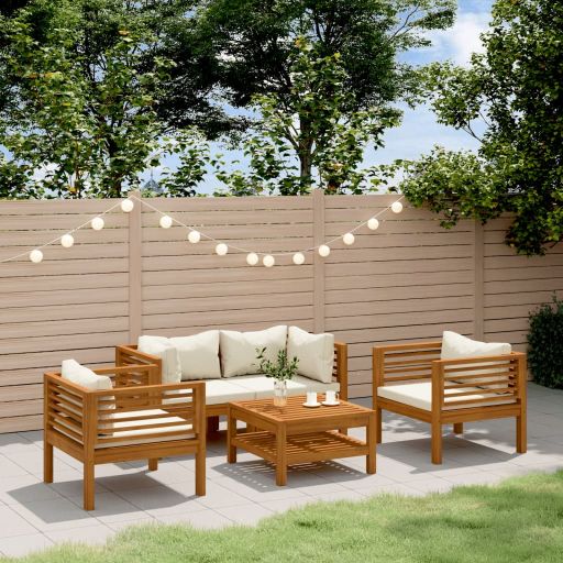6-tlg. Garten-Lounge-Set mit Auflage Massivholz Akazie