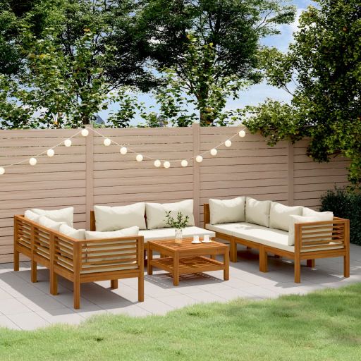 6-tlg. Garten-Lounge-Set mit Auflage Massivholz Akazie