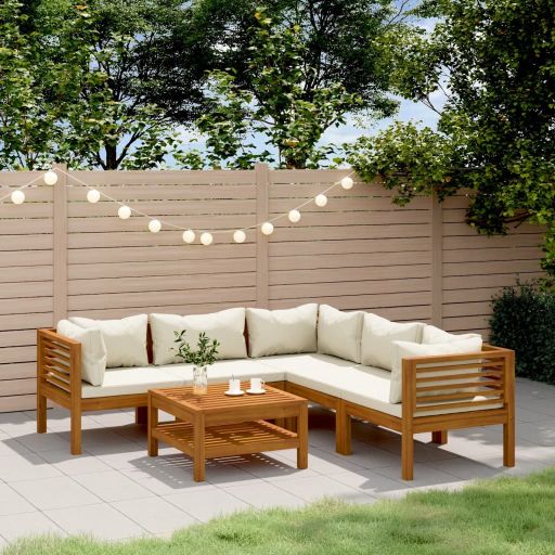 6-tlg. Garten-Lounge-Set mit Auflage Massivholz Akazie