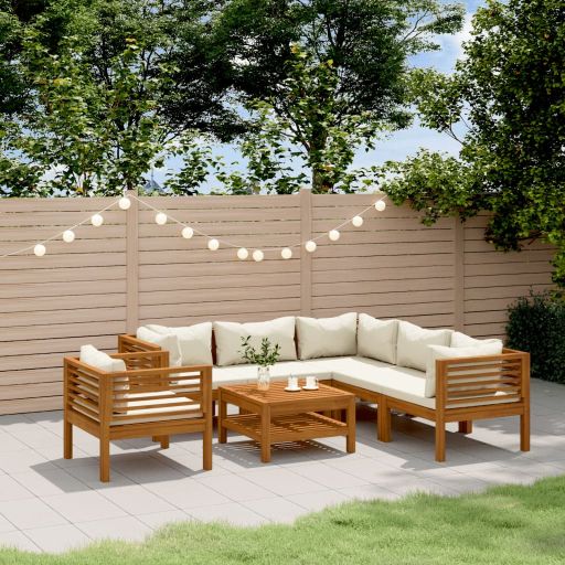 6-tlg. Garten-Lounge-Set mit Auflage Massivholz Akazie