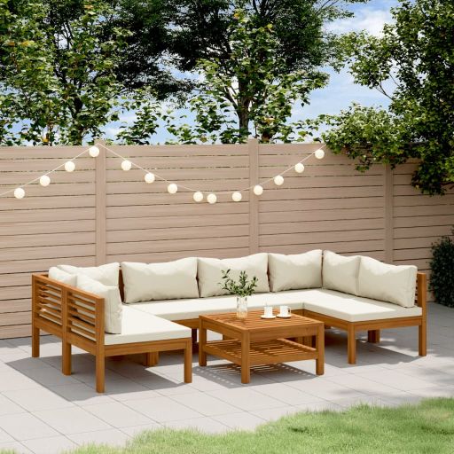 6-tlg. Garten-Lounge-Set mit Auflage Massivholz Akazie