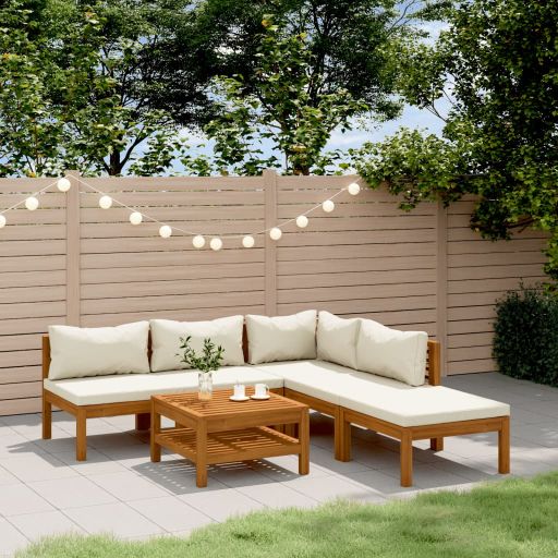 6-tlg. Garten-Lounge-Set mit Auflage Massivholz Akazie
